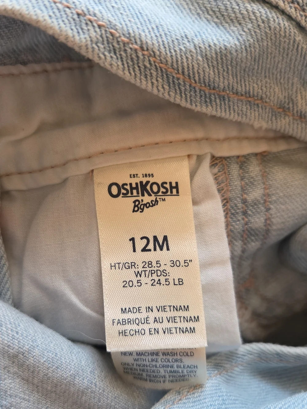 OshKosh B'gosh Light Wash Pink Flower Embroidered Short Overalls Size 12M